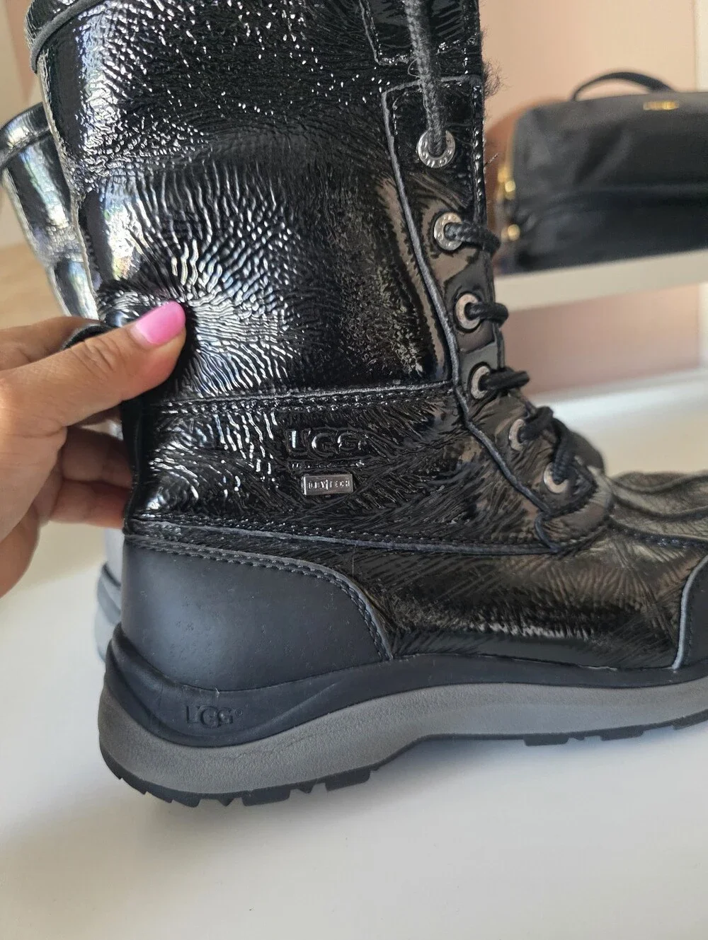 UGG Women's Black Lace-Up Faux Fur Winter Boots